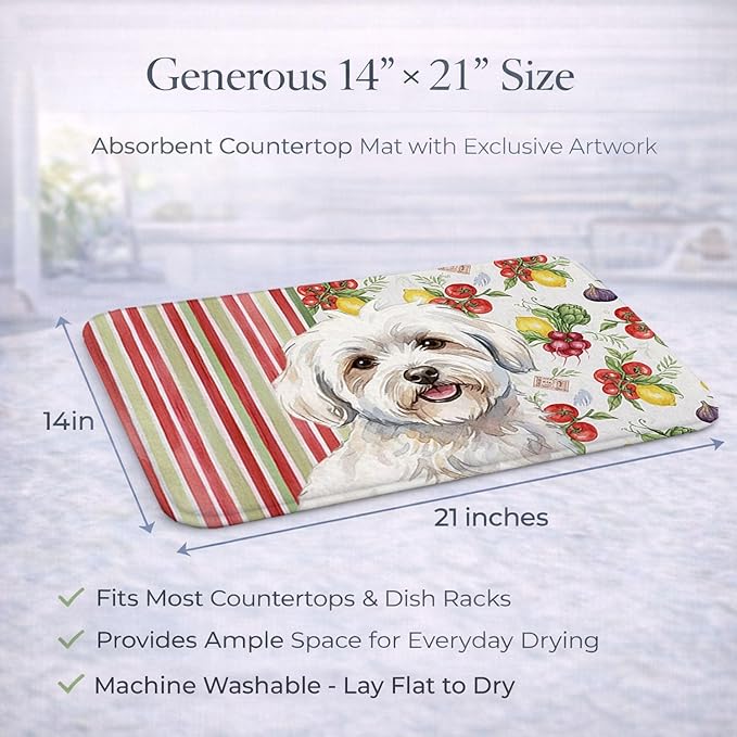 Caroline's Treasures Coton de Tulear Vegetables Dish Drying Mat Absorbent Dish Drying Mat Pad for Kitchen Counter Dish Drainer Mat for Countertop 14 x 21 Multicolor