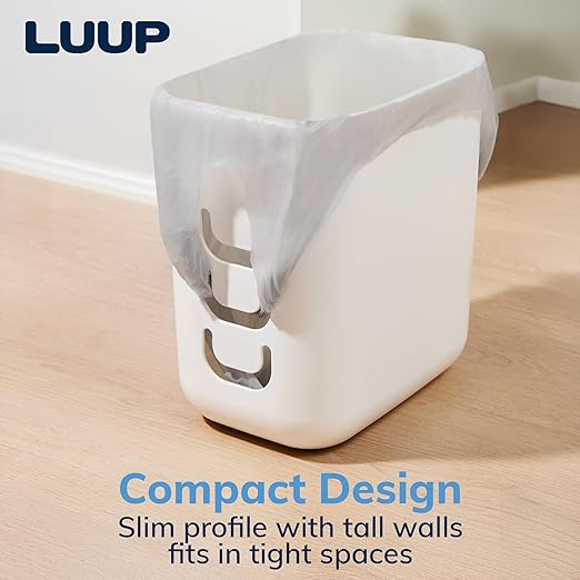 STORi Luup Bathroom Wastebasket 2pk Secure Grocery Bags Plastic Garbage Container for Vanity Laundry Room Kitchen Office 2.5 Gallon White Made in USA