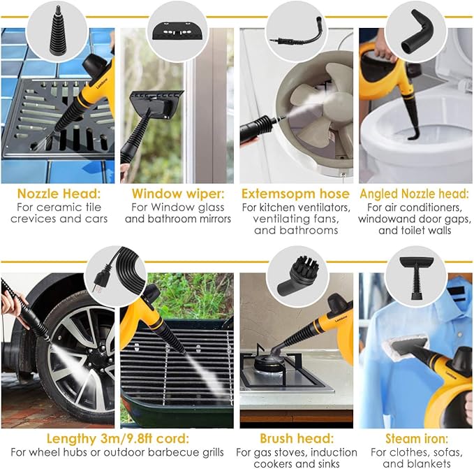 Dr. Purifier Handheld Pressurized Steam Cleaner with 9-Piece Accessory Set - Multi-Purpose and Multi-Surface All Natural Chemical-Free Steam Cleaning for Home Auto Patio More