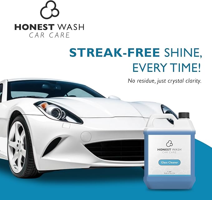 Honest Wash Car Glass Cleaner – Ammonia-Free Streak-Free Formula for Glass Mirrors Windshields &amp Hard Surfaces | Safe for Plastic Stainless Steel Porcelain and More | Made in the USA (128 Fl