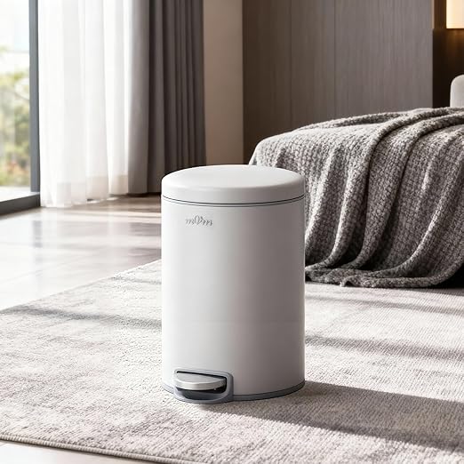 mVm Kitchen Garbage Can5.3 Gallon/20 Lliter Round Stainless Steel Trash CanStep Small Trash Can with Lid and Foot PedalSoft-CloseAnti-Fingerprint.for BathroomBedroomOfficeLiving Room(Gray)