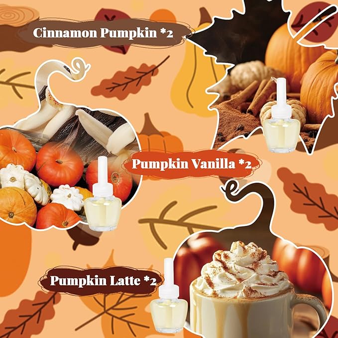 Plug in Air Freshener Refills for Home Pumpkin Scented Oil Refill Winter Fragrance – 12 Count 7.92 Fl Oz Compatible with Air Wick &amp Glade Not Include Glade Plus – Ideal for Bedroom Bathroom