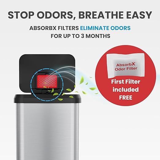 iTouchless SoftStep EXP 13.2 Gallon Step Pedal Trash Can Recycling Bin with Odor Filter Stainless Dent-Proof Plastic Lid Garbage Trashcan 50 Liter Bedroom Living Room Garage Home Office Wastebasket