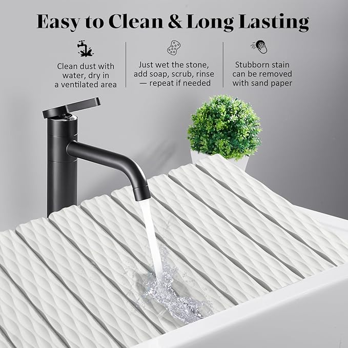 Stone Dish Drying Mats for Kitchen Counter 24(L)×16(W) Wave - Pattern Fast Drying Collapsible Dish Drying Mat Eco-Friendly Absorbent Diatomaceous Earth Mats for Match Any Countertop
