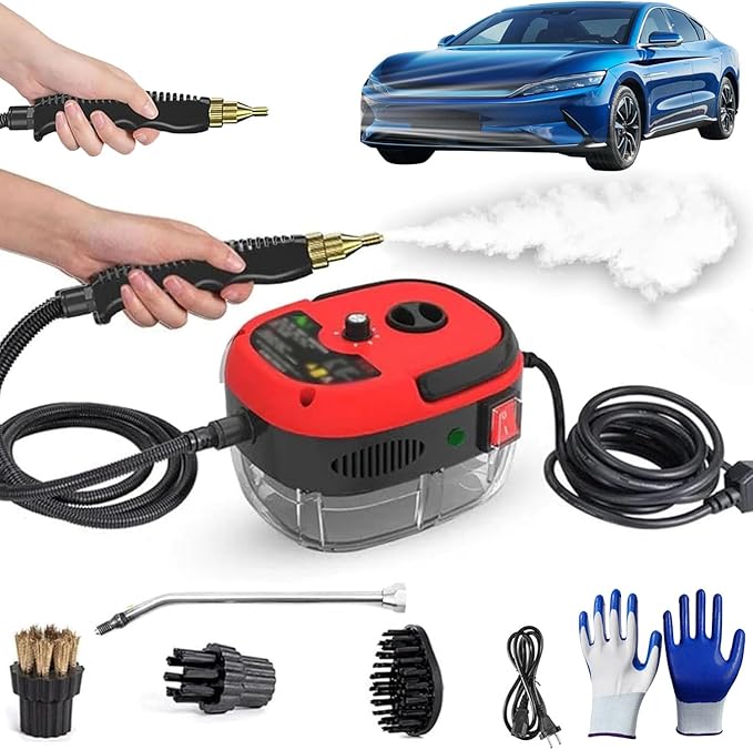 Car Steam Cleaner 2500w High-Temp Portable Machine Steam Cleaner 2500w Handheld High-Temperature Pressurized SteamCleaner With Gloves For Home Auto Detailing (Red)