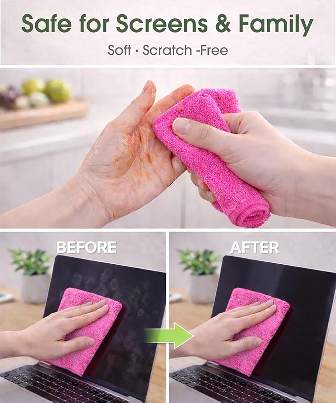 Microfiber Cleaning Cloth Roll - 100 Pack Tear Away Microfiber Paper Towels Reusable Washable Scratch-Free Kitchen Towels for Car Home Kitchen Glass Dishes (Hot Pink)