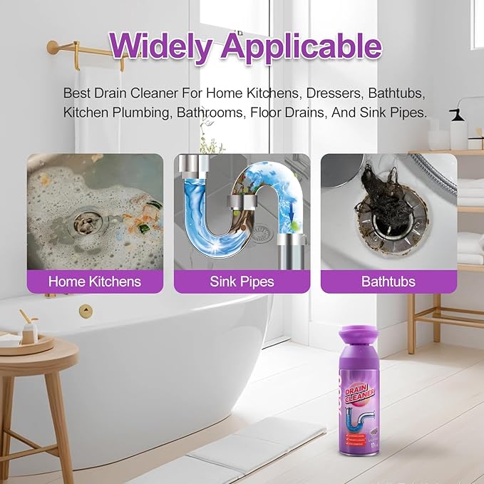Foaming Drain Cleaner Sink Drain Cleaner and Deodorizer for Kitchen Sinks Shower Drains Tubs (Lavender 2pcs)