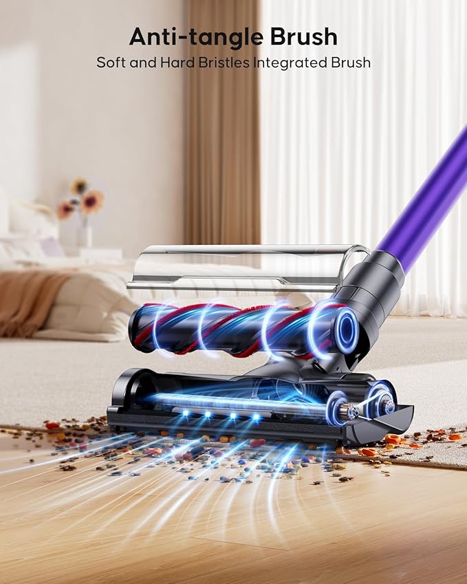 38Kpa Cordless Vacuum Cleaner 450W Cordless Vacuum Cleaner Up to 55 Mins Runtime with 1.5L Dust Cup&ampLED Display Purple