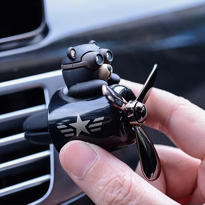 2 Pieces Car Air Fresheners Cute Bear Pilot Car Diffuser Propeller Air Outlet Vent Fresheners Suitable for Automotive Interior Decoration (Bear (A+B))