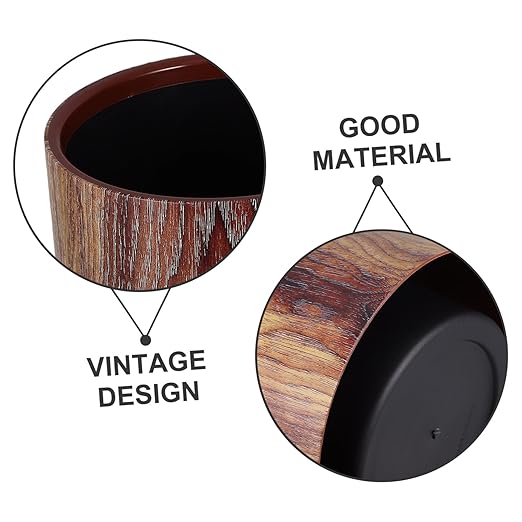 VILLCASE Vintage Wood Grain Trash Can Round Wastebasket for Home and Office Design Easy to Clean Versatile Decor for Bathroom and Living Spaces