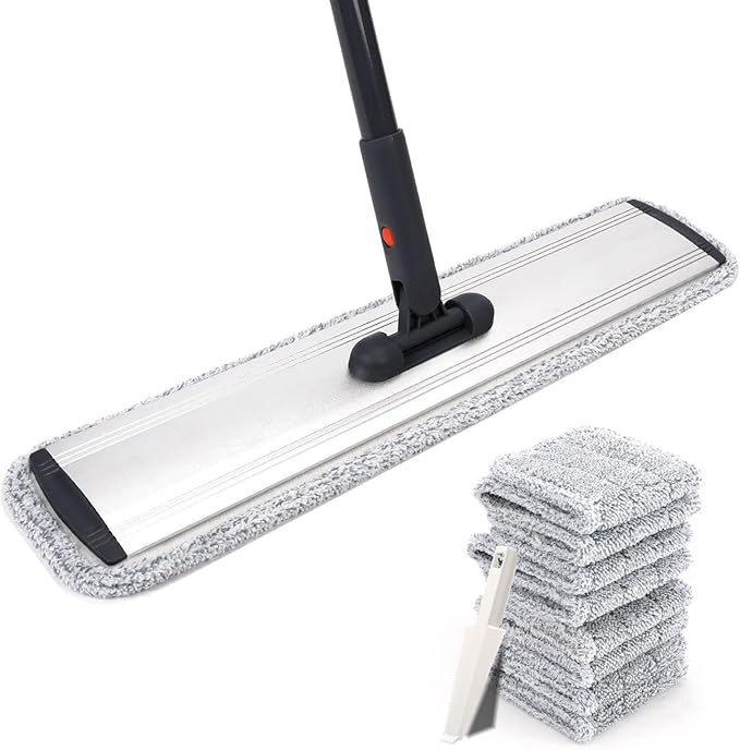 24inch Flat Mop for Cleaning Floors Heavy Duty Microfiber Wet Mop Deep Cleaning for Hardwood Tile &amp Laminate Includes 4 Reusable Washable Pads and Adjustable Long Handle