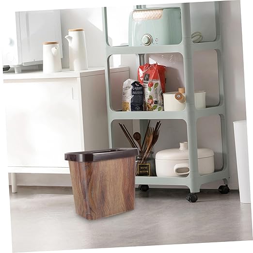 Imitation Wood Grain Trash Can Press Ring Vintage Plastic Wastebasket for Kitchen Living Room and Bathroom Decorative 8 Gallon Garbage Container