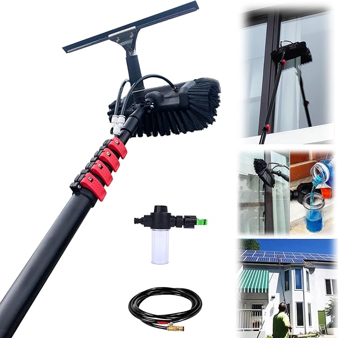 Glass Cleaning Brush Home Water Fed Telescopic Pole Kit Solar Panel Brush Rotating for Photovoltaic Panel3.6-10.8M Window Cleaning Pole Hose Fed Water fed Telescopic Extendable Solar Panel