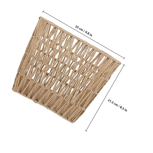 ARTIBETTER Woven Waste Basket Handcrafted Trash Can with Hollow Design 13.5 Inch Light Brown Woven Wastepaper Bin for Home Bathroom Kitchen Storage and Organization