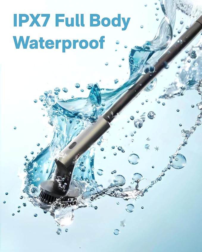 HOTO Cordless Electric Spin Scrubber IPX7 Full Body Waterproof Bathroom Cleaning Brush Max 22 in-lb Shower Scrubber Brush with Long Handle 6 Brush Heads Power Scrubber for Bathroom Floor Tile