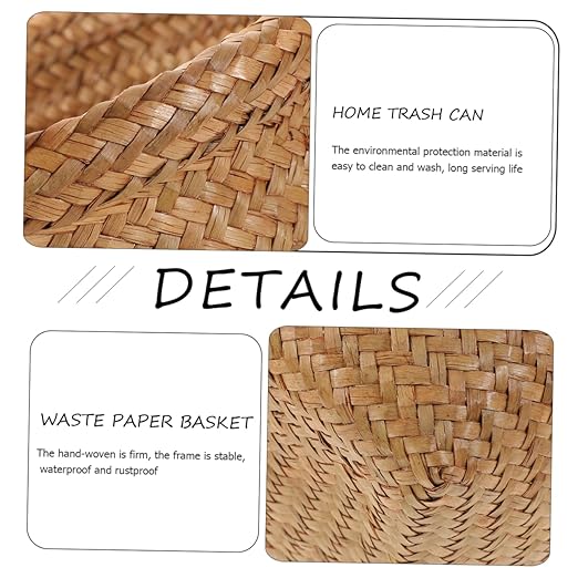 Straw Woven Wastebasket Medium Garbage Can for Office Home Bathroom Handwoven Rattan Trash Bin with Stylish Design for Paper Tissues and More Random Color