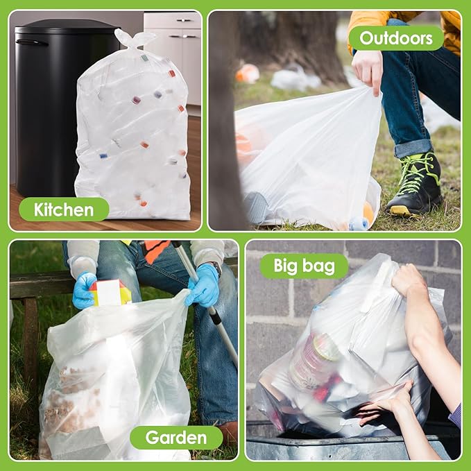 Teivio 30-33 Gallon 300 Counts Large Multipurpose Trash Bags Sturdy Garbage Bags30 Gal 31 Gal 32Gal 33 Gal 35 GalLeaf Bags Outdoor Commercial Trash Can Liner for Construction Sites(Clear)