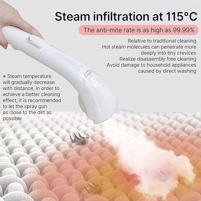 Rolling Carpet Spot &amp Upholstery Cleaner 1600W Steamer 1600ml Dual Tank White - Self - Cleaning Steam &amp Vacuum for Pet Rugs &amp Tiles