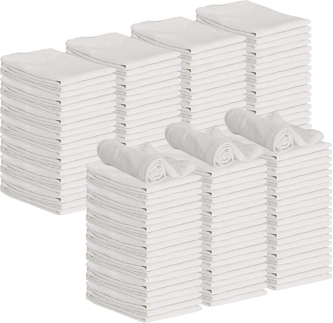 GREEN LIFESTYLE White Shop Towels 12x14 150 Pack - 100% Cotton Super Absorbent &amp Durable Shop Rags Reusable Shop Rags Bulk Multipurpose Cleaning Towels for Automobiles Industries Garage and H