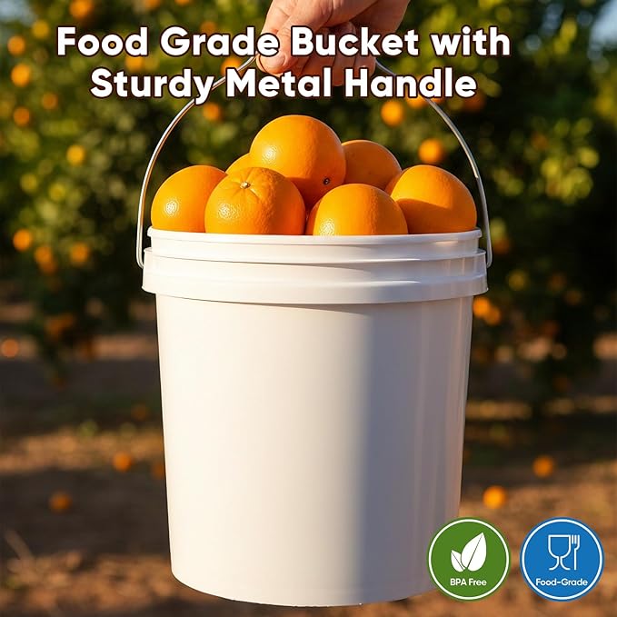 2.5 Gallon Bucket for Cleaning Small Extra Thick Plastic Bucket with Metal Handle Food Grade BPA Free (White 3 Pack No Lid)
