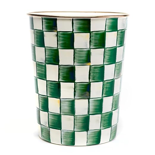 MACKENZIE-CHILDS Waste Bin Decorative Bedroom Trash Can or Bathroom Trash Can Green-and-White Emerald Check