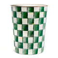 MACKENZIE-CHILDS Waste Bin Decorative Bedroom Trash Can or Bathroom Trash Can Green-and-White Emerald Check