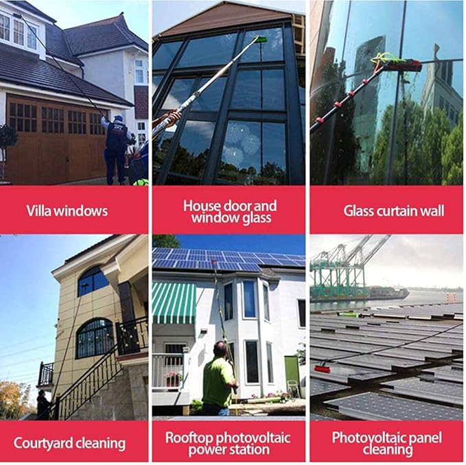 Solar Panel Cleaning Brush Window Cleaning Pole Window Cleaner Kit Water/Hose Fed Pole Window Cleaning Brush Equipment Cleaning Photovoltaic and Solar Panels20FT/6M