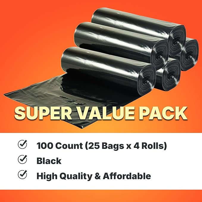 55-60 Gallon Trash Bags 30 Micron Heavy Duty Pure LDPE Garbage Can Liners 36 x 58 Large Black 100 Count