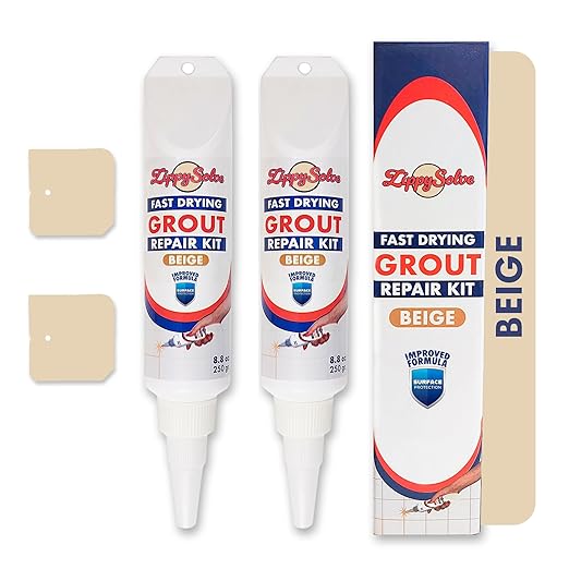 Tile Grout Repair Kit 2 Pack Grout Filler Restore &amp Renew Tile Joints Line Fast Drying Tile Grout Paint Squeeze Tube for Bathroom Shower Kitchen Floor Waterproof (17.6 oz Beige)