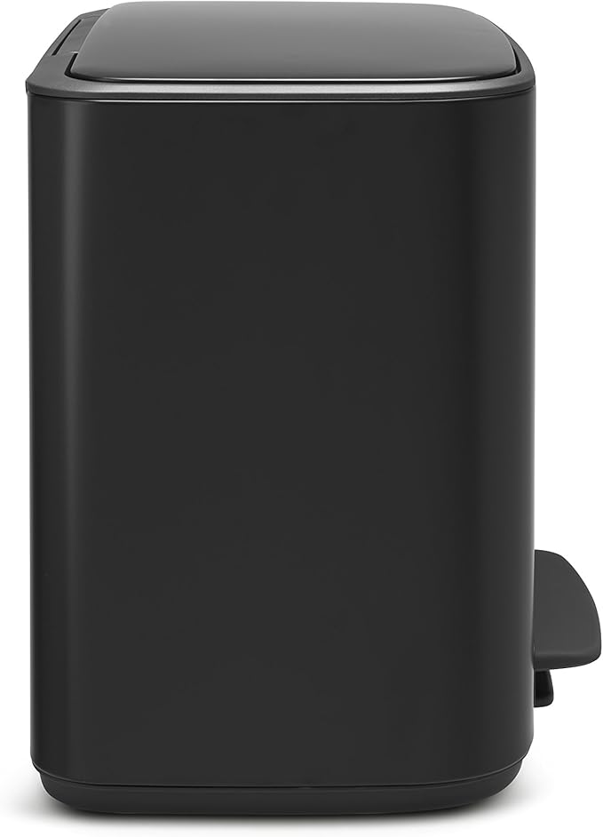 Brabantia Bo Step-On Kitchen Trash Can with Dual Compartments | Matt Black | 3 + 6 Gal Inner Buckets | Soft-Close Garbage Can Light Pedal Operation Stay-Open Lid | Fits Against Wall | + Trash Bags