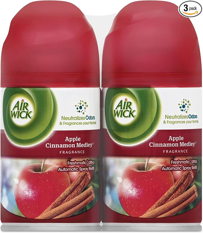 Air Wick Freshmatic Automatic Spray Air Freshener Apple Cinnamon Medley Scent Twin Refills 6.17 Ounce (Pack of 3)