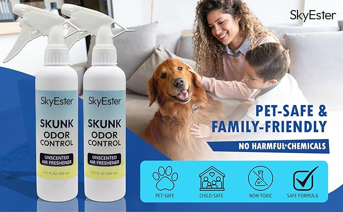Skunk Odor Control - Unscented Air Freshener - Pet-Safe Odor Eliminator Spray - Instant and Non-Irritating - Colorless Formula for Stain-Free Odor Removal - Safe for Home and Pet Areas
