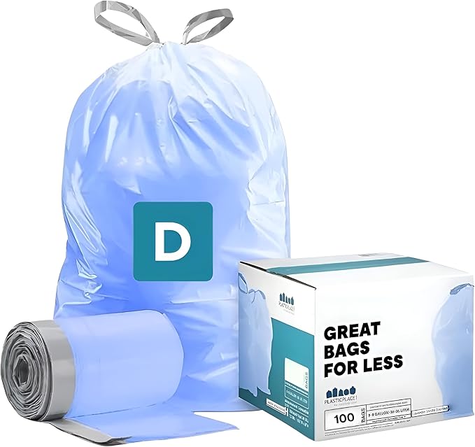 Plasticplace Custom Fit Trash Bags Compatible with simplehuman Code D (100 Count) Tinted Blue Drawstring Garbage Liners 5.3 Gallon / 20 Liter 15.75 x 28