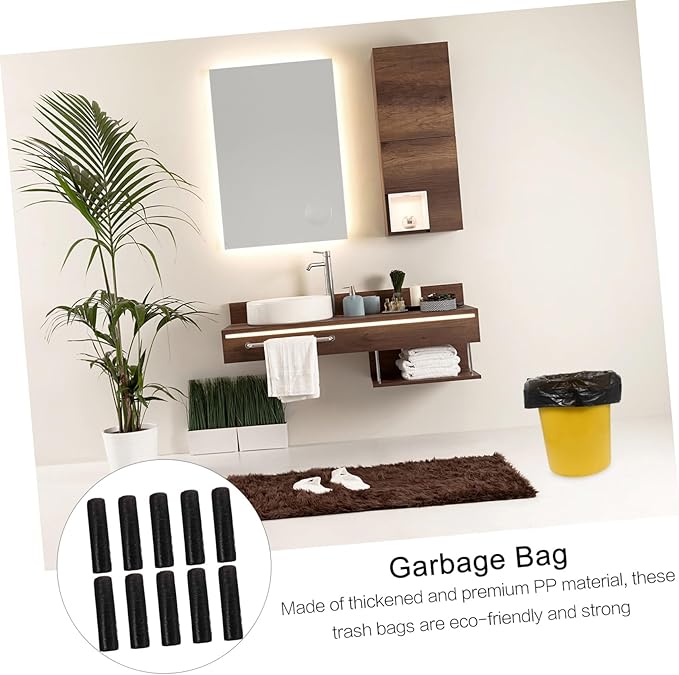 10 Packs Disposable Drawstring Trash Bags Black Plastic Waste Containers Leak- Thick PP Material Convenient Handle Design for Kitchen and Home Use