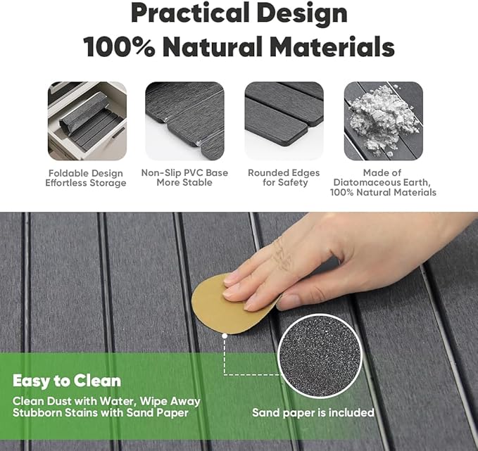 Stone Dish Drying Mat for Kitchen Counter - 24 x 16 Ultra Absorbent Diatomaceous Earth Mat Fast Drying &amp Foldable Countertop Protector Non-Slip Eco-Friendly Stone Mat for Dishes