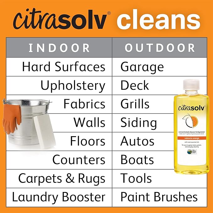 Citra Solv Concentrated Cleaner &amp Degreaser Deodorizer Paint &amp Adhesive Remover for Home and Outdoor Natural Orange Oil Safe Valencia Orange - 32 Fl Oz (3-Pack)