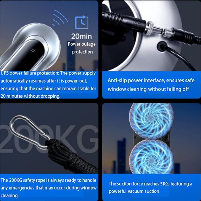 Bilateral Spraying Window Cleaning Robot - Automatic Home Window Cleaner with Triple Safety System Remote Control for All Smooth Surfaces (X11-EU Plug)