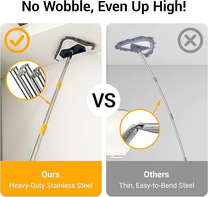 7-in-1 Wall Cleaner Triangle Mop Set with 7 Replaceable Heads and Adjustable Long Handle for Walls Floors Windows Ceilings Baseboards (Navy Blue)