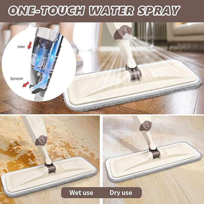 HOMTOYOU Spray Mops with 10 Reusable Pads: Wet Mop for Hardwood Tile Wood Laminate Vinyl - Absorbs Pet Hair Dust