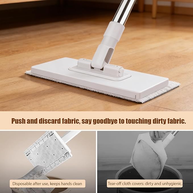 Zero Touch Mini Mop-Snap Grip Mini Mop360°Rotating Head Retractable Gap Dust Cleaner Flat Mops with Locking Head for Kitchen Bathroom Floor Wall (White 10 Cloths)