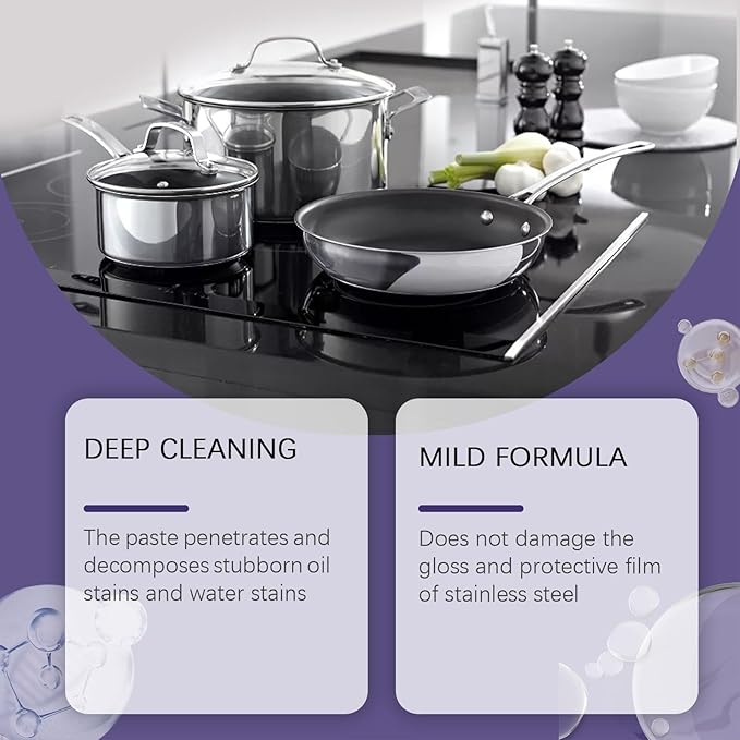 Stainless Steel Cleaning Paste Kitchen Grease &amp Grime Remover For Gas Stoves Range Hoods - Safe For Surfaces(2PCS)