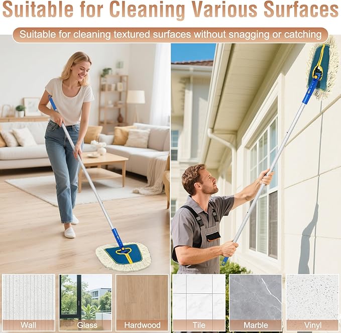 Commercial Dust Mop for Hardwood Floors Cleaning Heavy Duty Industrial Dry Mop with Wedge Cotton Mop Pads for Walls CleanerTileVinylLaminate Floor Duster Broom for Home and Business Use