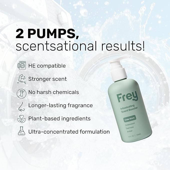 FREY In-Wash Laundry Scent Boosters - Fragrance Booster &amp Fabric Smell Deodorizer | Odor Eliminator for Fresh Scented Clothes (8 Fl (Pack of 2) Cedar Grove)