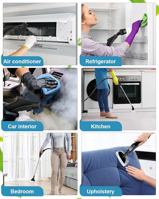 Handheld Steam Cleaner 2500W Powerful 15sec Heat-up Multipurpose Steamer 3-Level Temp 37OZ Pressurized Deep Cleaning Steamer with 10 pcs Accessories for Window Grease Car Home