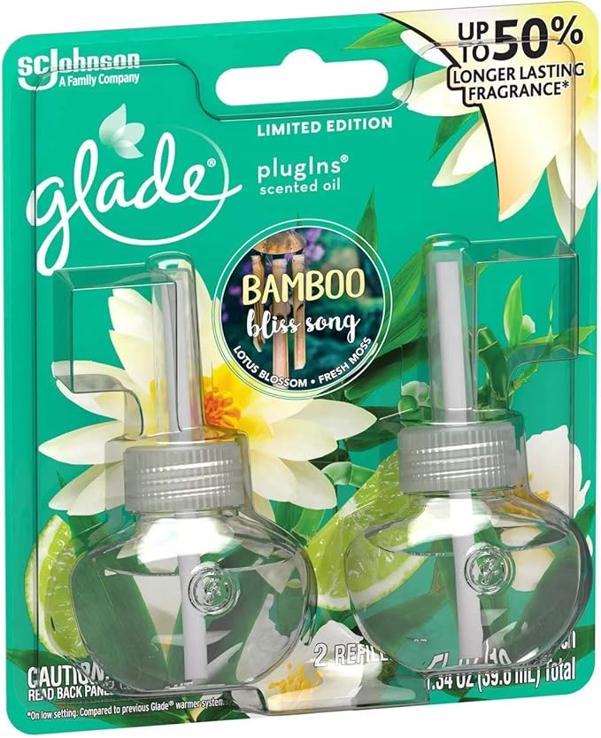 Glade PlugIns Scented Oil Air Freshener Refill - Limited Edition | Bamboo Bliss Song Scent - 2 Count Oil Refills Per Package (0.67 Ounce Each) - Pack of 2 Packages