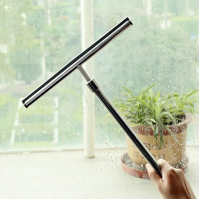 SIXRUN Stainless Steel Glass Wiper Extendable Handle Window Cleaner with Flexible Silicone Scraper for Bathroom Mirror Kitchen Car Glass