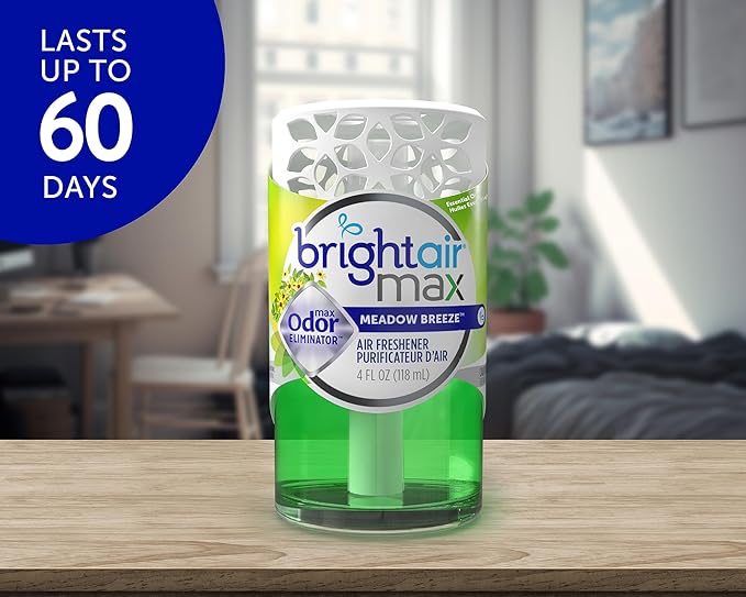 Bright Air Max 4 oz. Odor Eliminator Air Freshener for Medium-Size Spaces Meadow Breeze Scent Case of 6 Lasts up to 60 Days Each