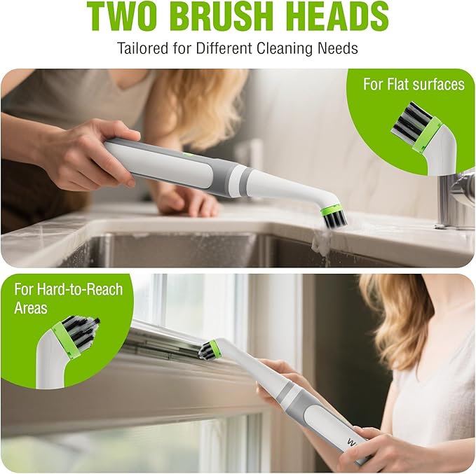 WORKPRO Cordless Grout Brush Set 5500RPM Power Scrubber IPX6 Waterproof Electric Scrubber with Type-C Charging Cable and Replaceable Brush Heads for Cleaning Grout Tiles Grime and Crevices