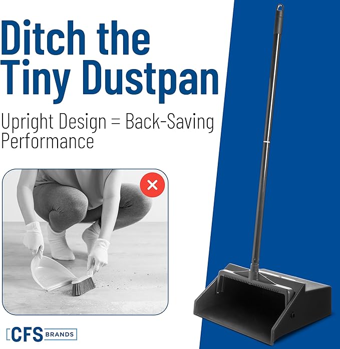 SPARTA Plastic Dust Pan Upright Pan With 2 Piece Handle For Cleaning 11 X 12 X 3.5 Inches Black