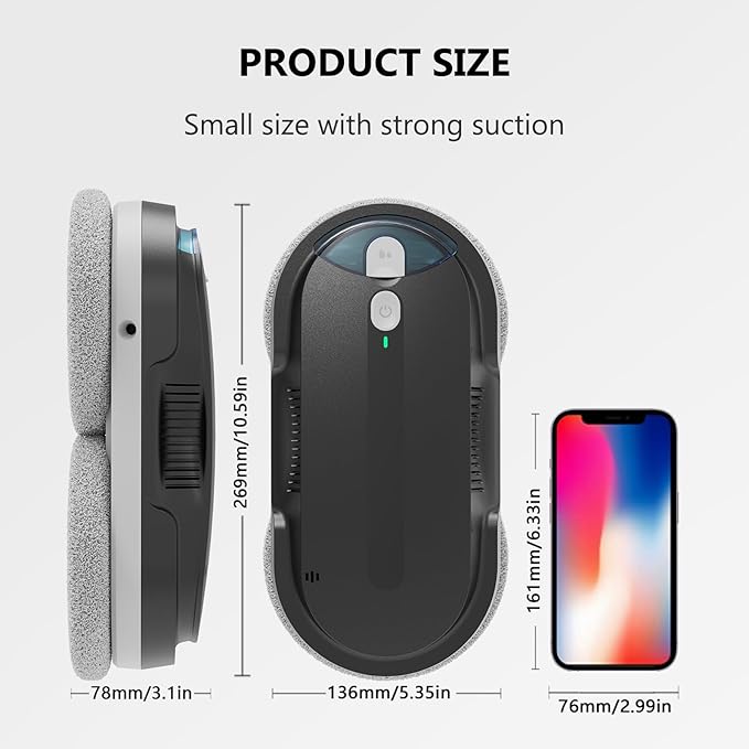Window Cleaning Robot – 2400-3200Pa Suction Dual Ultrasonic Spray 85ml Tank Edge Detection Anti-Drop 3 Cleaning Modes for Streak-Free Glass(Black)